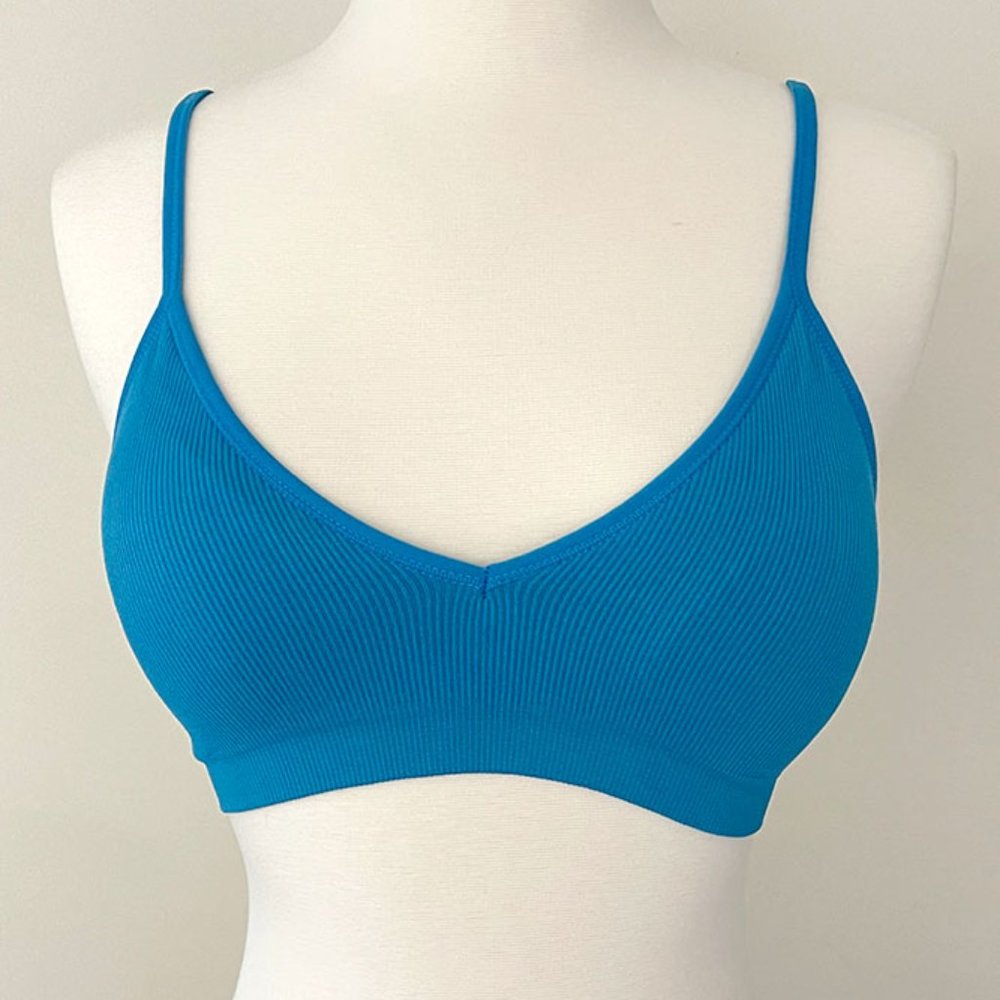 Anemone Women Ribbed Basic Seamless Wireless Adjustable Bralette Bra Crop Top